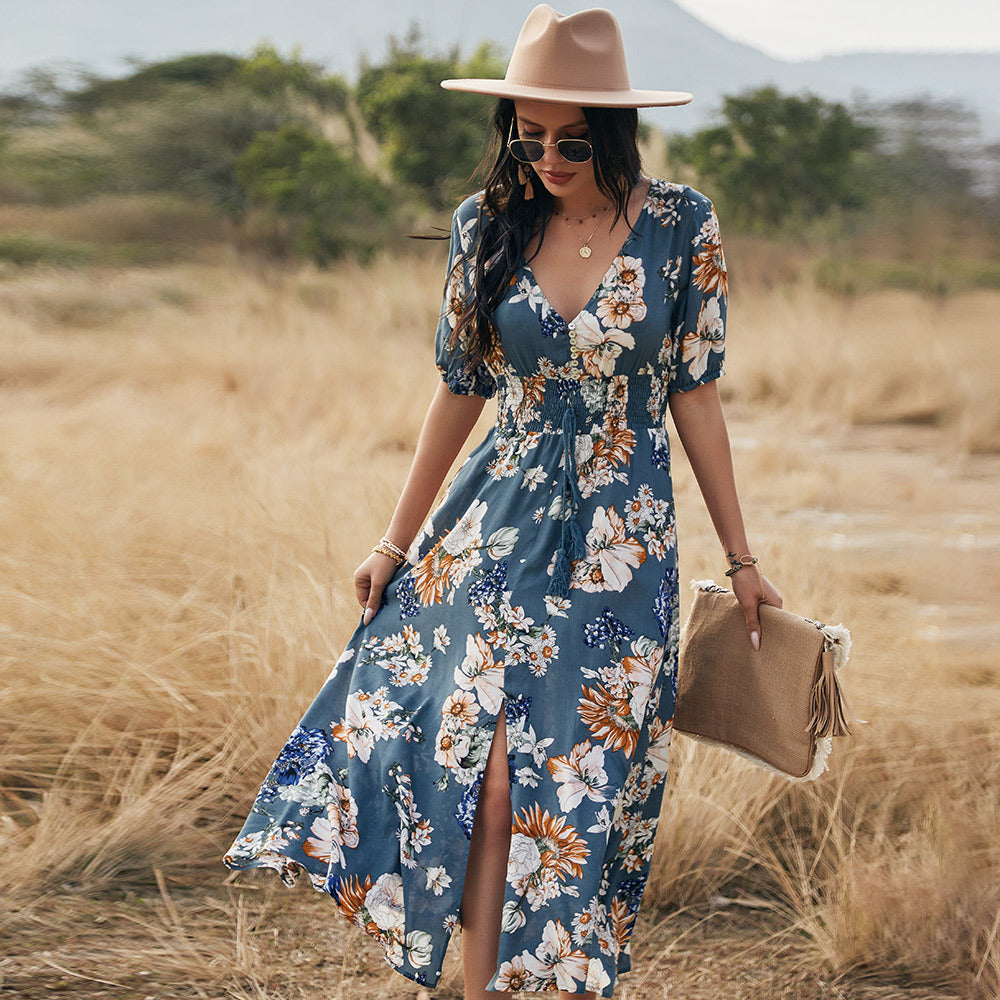 Summer Beach Dress With V Neck