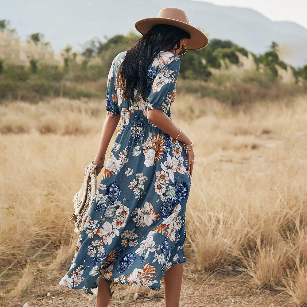 Summer Beach Dress With V Neck